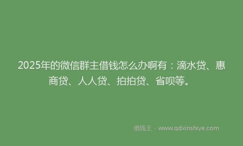 2025年的微信群主借钱怎么办啊有：滴水贷、惠商贷、人人贷、拍拍贷、省呗等。