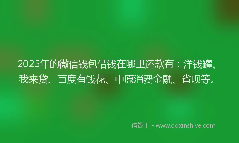 2025年的微信钱包借钱在哪里还款有：洋钱罐、我来贷、百度有钱花、中原消费金融、省呗等。