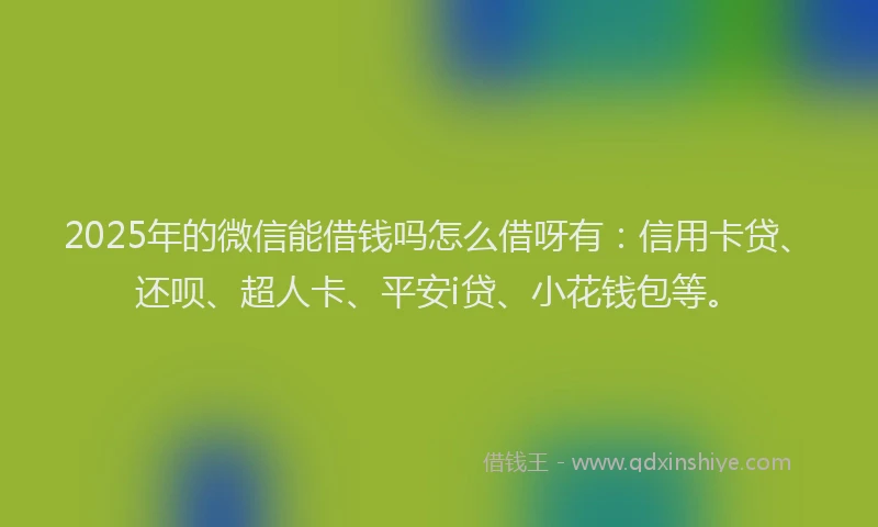 2025年的微信能借钱吗怎么借呀有：信用卡贷、还呗、超人卡、平安i贷、小花钱包等。