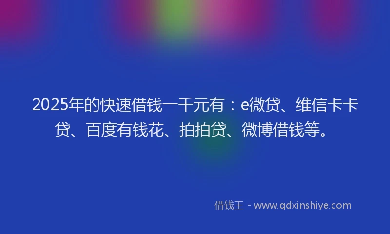 2025年的快速借钱一千元有：e微贷、维信卡卡贷、百度有钱花、拍拍贷、微博借钱等。