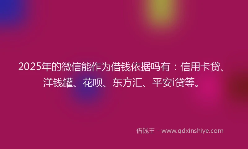 2025年的微信能作为借钱依据吗有：信用卡贷、洋钱罐、花呗、东方汇、平安i贷等。