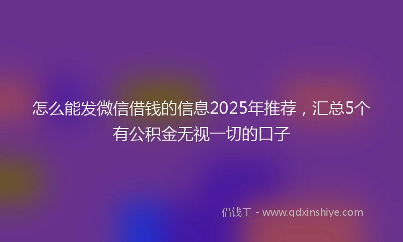 怎么能发微信借钱的信息2025年推荐，汇总5个有公积金无视一切的口子