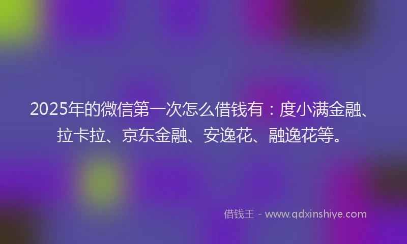 2025年的微信第一次怎么借钱有：度小满金融、拉卡拉、京东金融、安逸花、融逸花等。