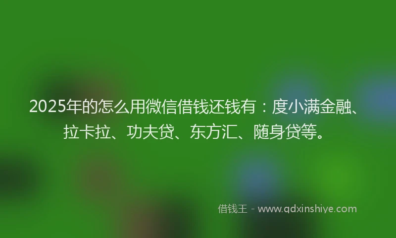 2025年的怎么用微信借钱还钱有：度小满金融、拉卡拉、功夫贷、东方汇、随身贷等。