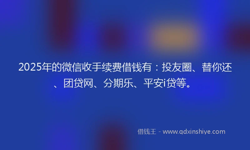 2025年的微信收手续费借钱有：投友圈、替你还、团贷网、分期乐、平安i贷等。