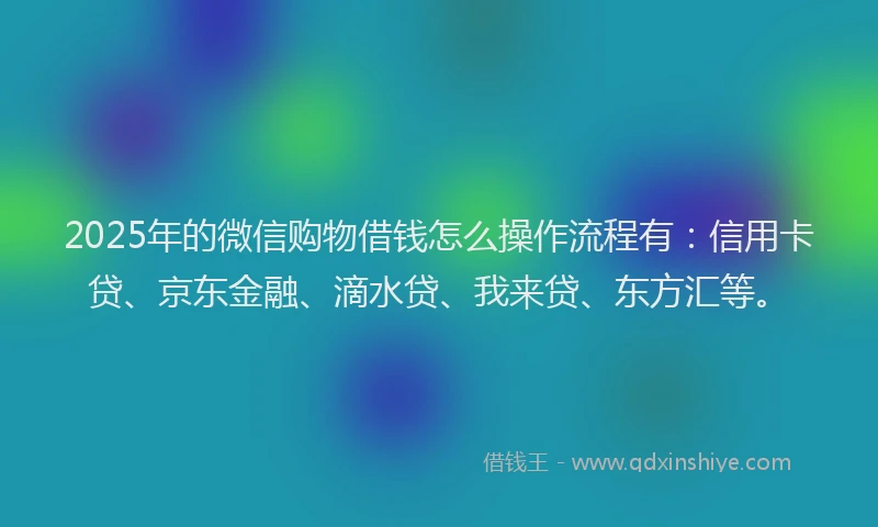 2025年的微信购物借钱怎么操作流程有：信用卡贷、京东金融、滴水贷、我来贷、东方汇等。