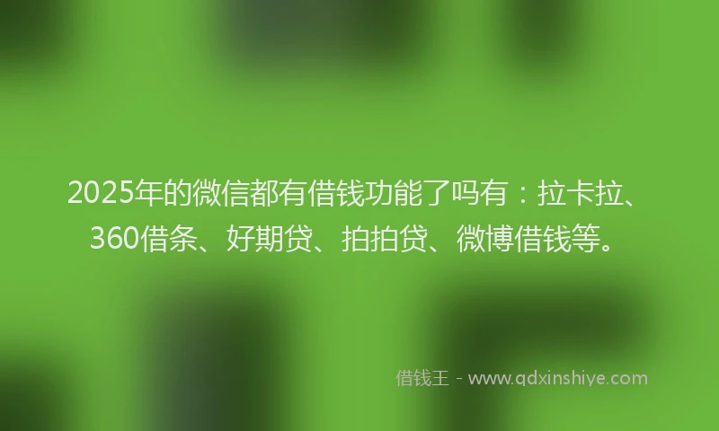 2025年的微信都有借钱功能了吗有：拉卡拉、360借条、好期贷、拍拍贷、微博借钱等。