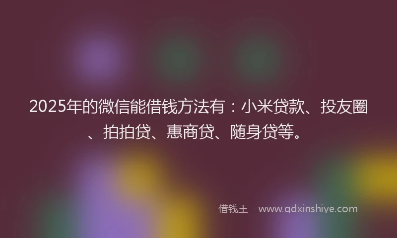 2025年的微信能借钱方法有：小米贷款、投友圈、拍拍贷、惠商贷、随身贷等。
