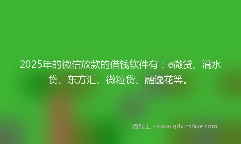 2025年的微信放款的借钱软件有：e微贷、滴水贷、东方汇、微粒贷、融逸花等。