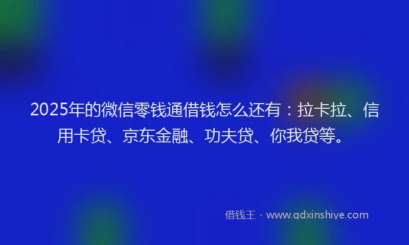 2025年的微信零钱通借钱怎么还有：拉卡拉、信用卡贷、京东金融、功夫贷、你我贷等。