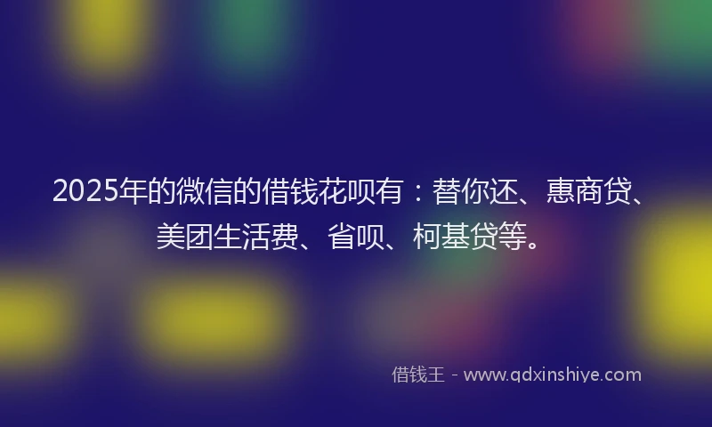 2025年的微信的借钱花呗有：替你还、惠商贷、美团生活费、省呗、柯基贷等。