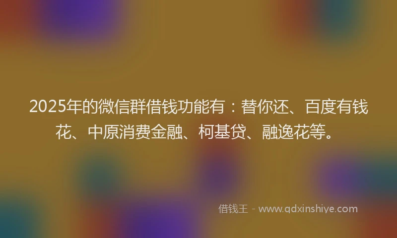 2025年的微信群借钱功能有：替你还、百度有钱花、中原消费金融、柯基贷、融逸花等。
