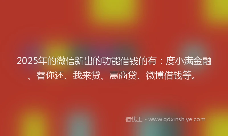 2025年的微信新出的功能借钱的有：度小满金融、替你还、我来贷、惠商贷、微博借钱等。
