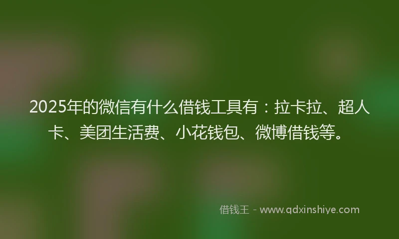 2025年的微信有什么借钱工具有：拉卡拉、超人卡、美团生活费、小花钱包、微博借钱等。