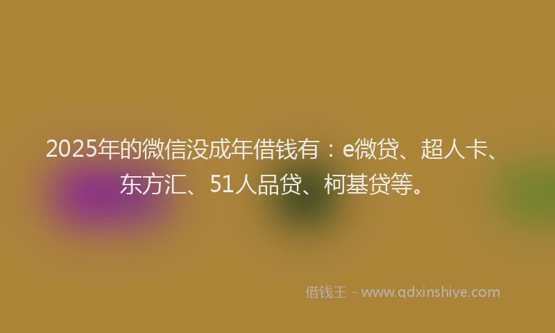 2025年的微信没成年借钱有：e微贷、超人卡、东方汇、51人品贷、柯基贷等。