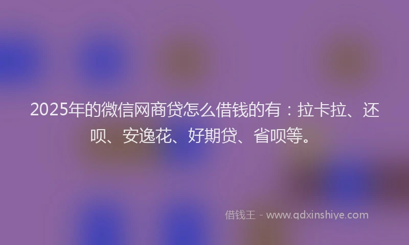 2025年的微信网商贷怎么借钱的有：拉卡拉、还呗、安逸花、好期贷、省呗等。