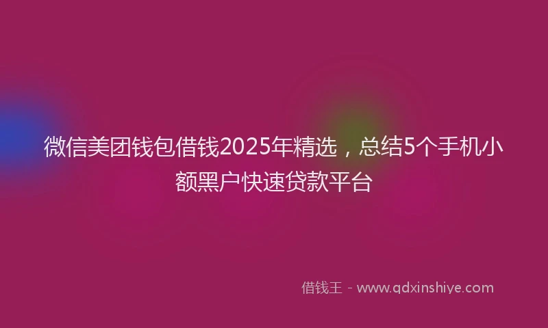 微信美团钱包借钱2025年精选，总结5个手机小额黑户快速贷款平台