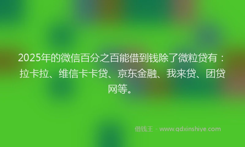 2025年的微信百分之百能借到钱除了微粒贷有：拉卡拉、维信卡卡贷、京东金融、我来贷、团贷网等。