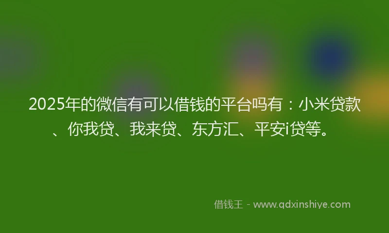 2025年的微信有可以借钱的平台吗有：小米贷款、你我贷、我来贷、东方汇、平安i贷等。