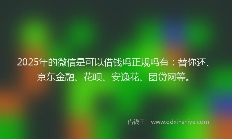 2025年的微信是可以借钱吗正规吗有：替你还、京东金融、花呗、安逸花、团贷网等。