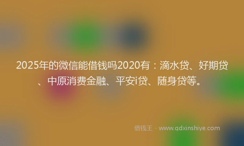 2025年的微信能借钱吗2020有：滴水贷、好期贷、中原消费金融、平安i贷、随身贷等。
