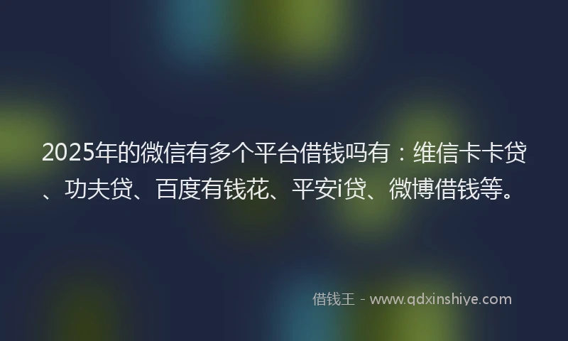 2025年的微信有多个平台借钱吗有：维信卡卡贷、功夫贷、百度有钱花、平安i贷、微博借钱等。