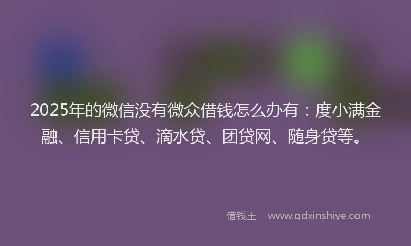 2025年的微信没有微众借钱怎么办有：度小满金融、信用卡贷、滴水贷、团贷网、随身贷等。
