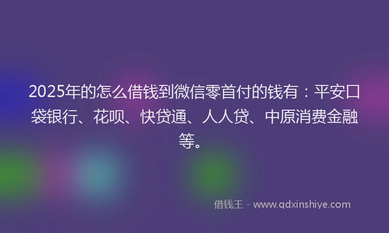 2025年的怎么借钱到微信零首付的钱有：平安口袋银行、花呗、快贷通、人人贷、中原消费金融等。