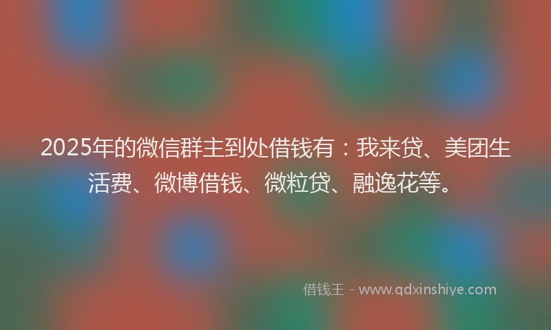 2025年的微信群主到处借钱有：我来贷、美团生活费、微博借钱、微粒贷、融逸花等。