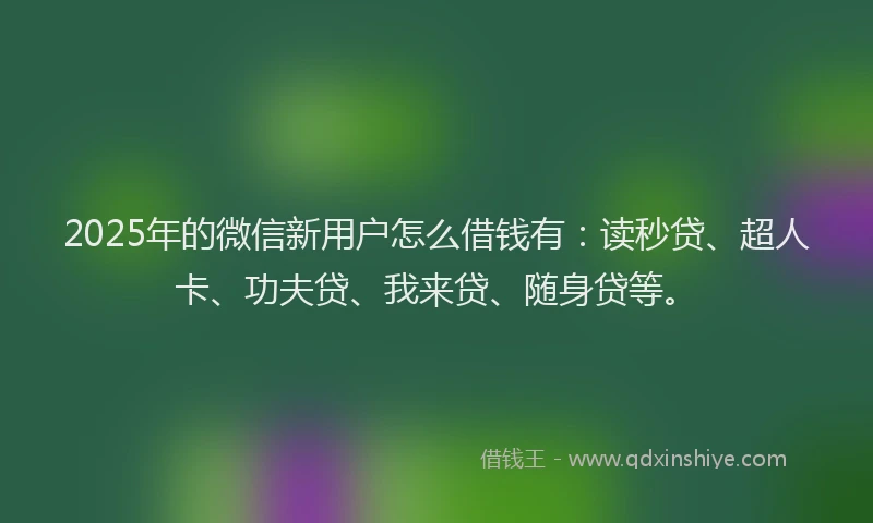 2025年的微信新用户怎么借钱有：读秒贷、超人卡、功夫贷、我来贷、随身贷等。