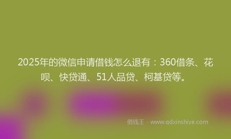 2025年的微信申请借钱怎么退有：360借条、花呗、快贷通、51人品贷、柯基贷等。
