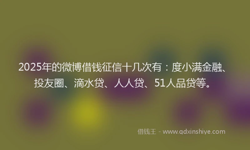 2025年的微博借钱征信十几次有：度小满金融、投友圈、滴水贷、人人贷、51人品贷等。