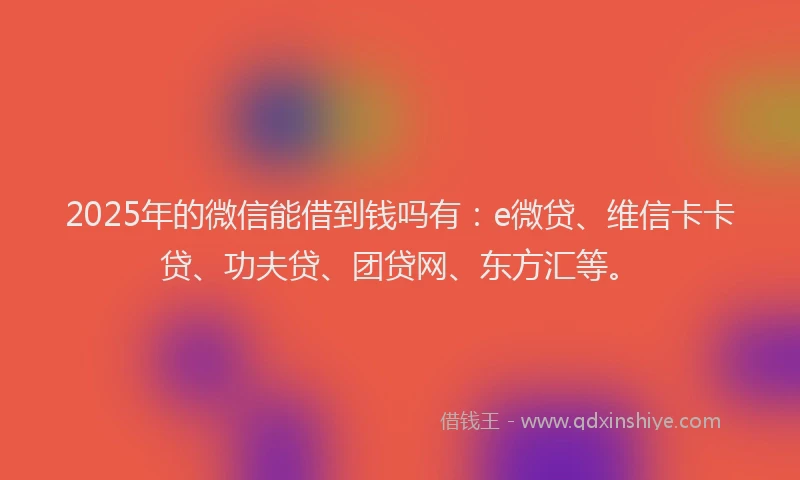2025年的微信能借到钱吗有：e微贷、维信卡卡贷、功夫贷、团贷网、东方汇等。