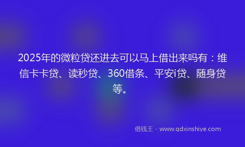 2025年的微粒贷还进去可以马上借出来吗有：维信卡卡贷、读秒贷、360借条、平安i贷、随身贷等。