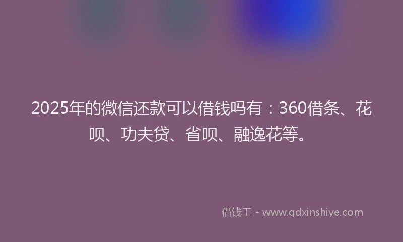 2025年的微信还款可以借钱吗有：360借条、花呗、功夫贷、省呗、融逸花等。