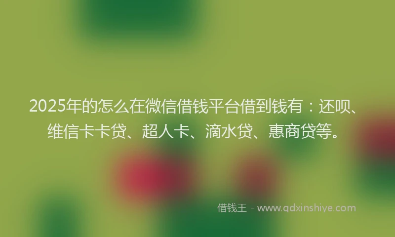 2025年的怎么在微信借钱平台借到钱有：还呗、维信卡卡贷、超人卡、滴水贷、惠商贷等。