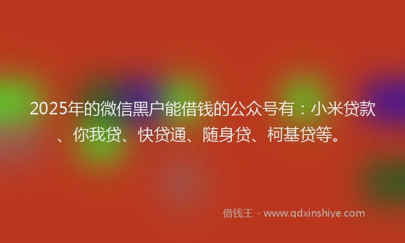 2025年的微信黑户能借钱的公众号有：小米贷款、你我贷、快贷通、随身贷、柯基贷等。