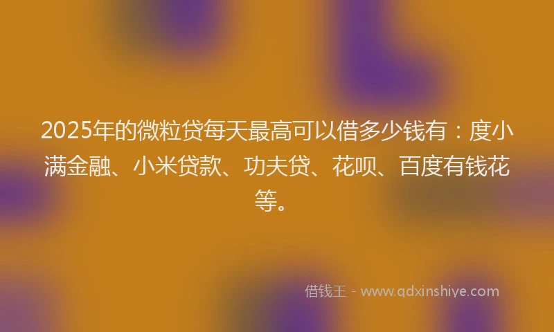 2025年的微粒贷每天最高可以借多少钱有：度小满金融、小米贷款、功夫贷、花呗、百度有钱花等。