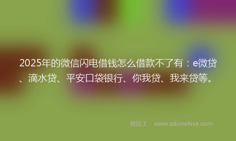 2025年的微信闪电借钱怎么借款不了有：e微贷、滴水贷、平安口袋银行、你我贷、我来贷等。