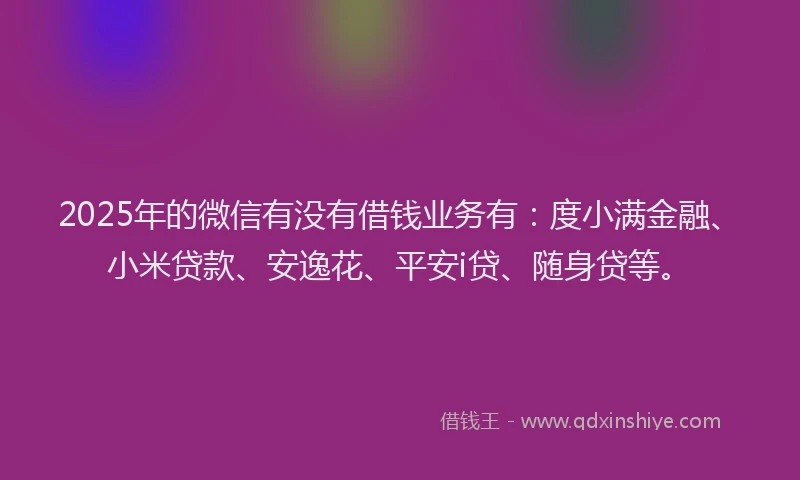 2025年的微信有没有借钱业务有：度小满金融、小米贷款、安逸花、平安i贷、随身贷等。