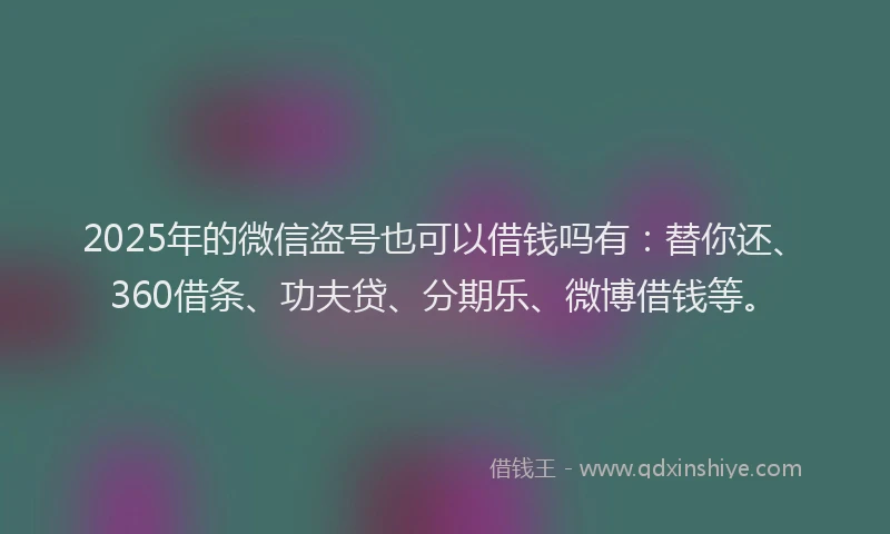 2025年的微信盗号也可以借钱吗有：替你还、360借条、功夫贷、分期乐、微博借钱等。