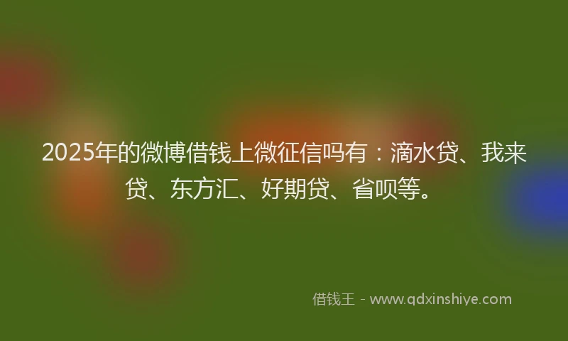 2025年的微博借钱上微征信吗有：滴水贷、我来贷、东方汇、好期贷、省呗等。