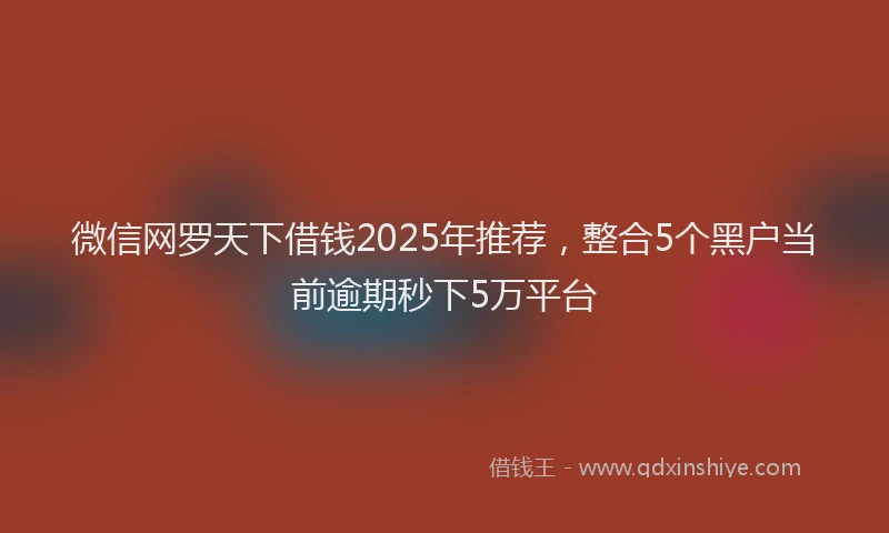 微信网罗天下借钱2025年推荐，整合5个黑户当前逾期秒下5万平台