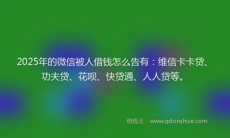 2025年的微信被人借钱怎么告有：维信卡卡贷、功夫贷、花呗、快贷通、人人贷等。