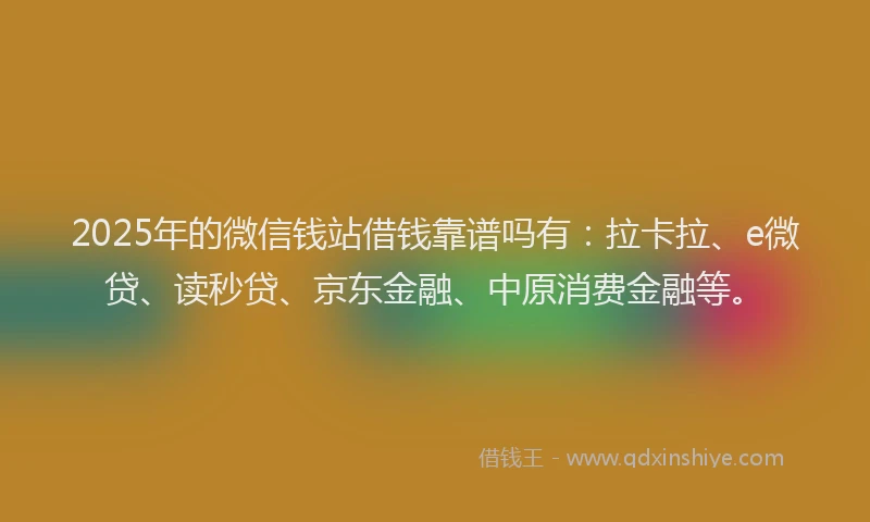 2025年的微信钱站借钱靠谱吗有：拉卡拉、e微贷、读秒贷、京东金融、中原消费金融等。