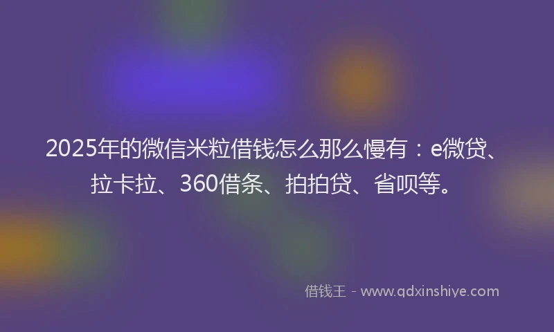 2025年的微信米粒借钱怎么那么慢有：e微贷、拉卡拉、360借条、拍拍贷、省呗等。