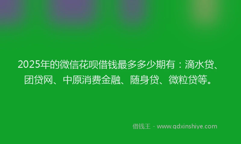 2025年的微信花呗借钱最多多少期有：滴水贷、团贷网、中原消费金融、随身贷、微粒贷等。