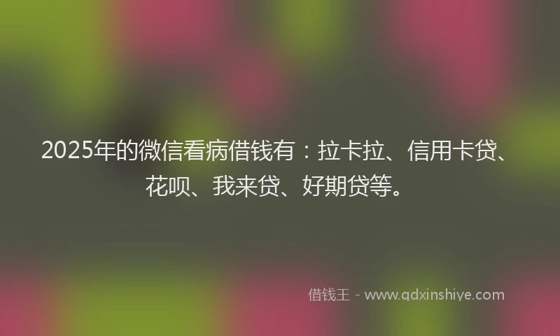 2025年的微信看病借钱有：拉卡拉、信用卡贷、花呗、我来贷、好期贷等。