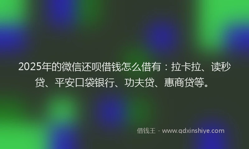2025年的微信还呗借钱怎么借有：拉卡拉、读秒贷、平安口袋银行、功夫贷、惠商贷等。