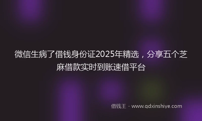 微信生病了借钱身份证2025年精选，分享五个芝麻借款实时到账速借平台
